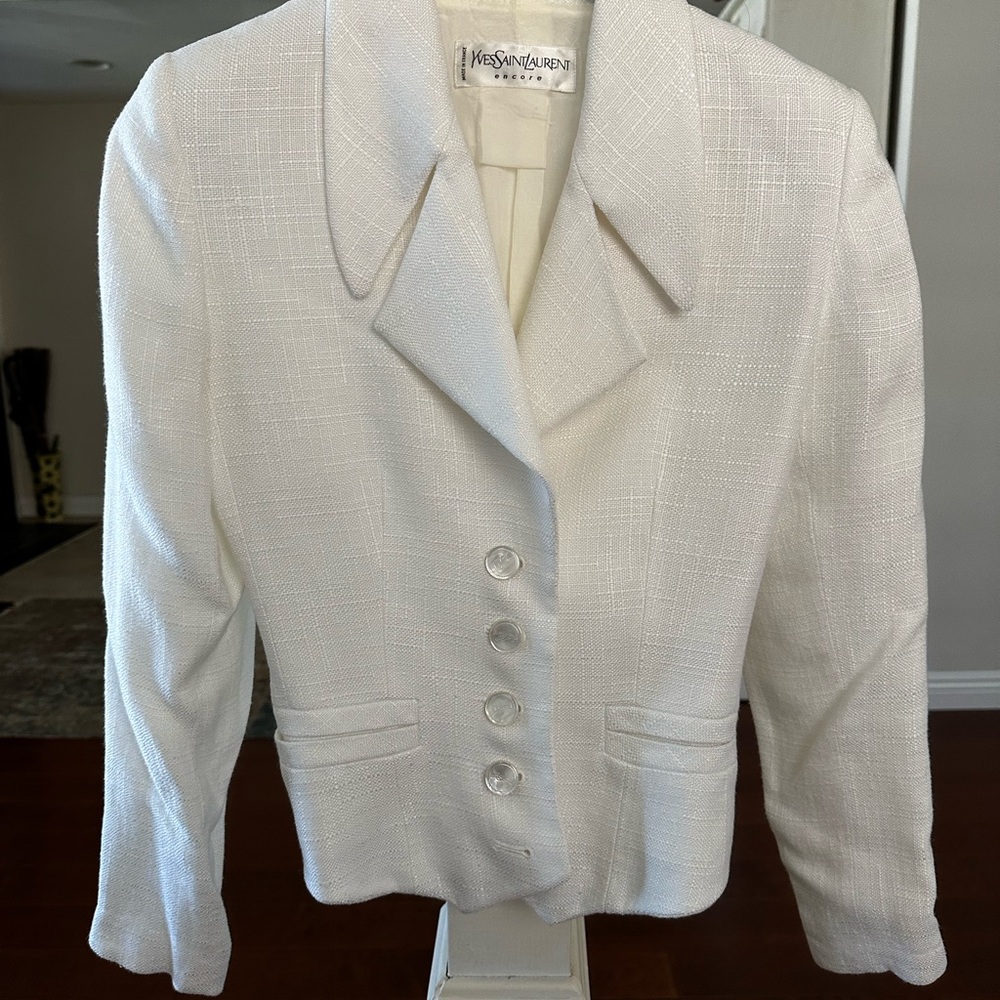 Vintage Yves Saint Laurent YSL Encore Textured White Blazer - No Size Tag